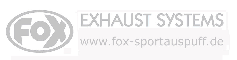 FOX FOX Sticker Silber - geplottet Höhe: 75mm  Breite: 440mm - FOX Logo mit Schrift "EXHAUST SYSTEMS - www.fox-sportauspuff.de"