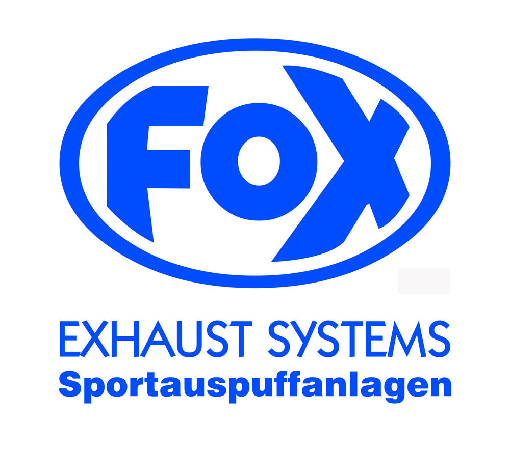 FOX FOX Sticker Blau - geplottet Höhe: 100mm  Breite: 100mm - FOX Logo mit Schrift "EXHAUST SYSTEMS - Sportauspuffanlagen"