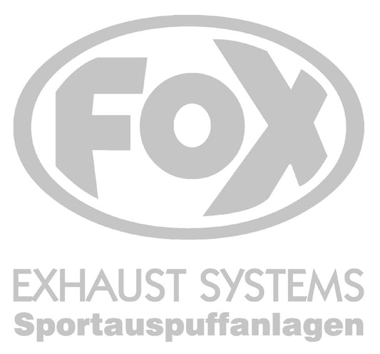 FOX FOX Sticker Silber - geplottet Höhe: 120mm  Breite: 125mm - FOX Logo mit Schrift "EXHAUST SYSTEMS - Sportauspuffanlagen"