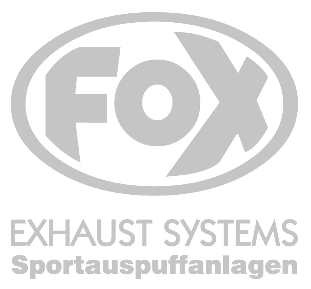 FOX FOX Sticker Silber - geplottet Höhe: 100mm  Breite: 100mm - FOX Logo mit Schrift "EXHAUST SYSTEMS - Sportauspuffanlagen"
