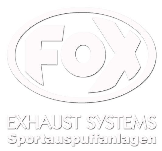 FOX FOX Sticker Weiss - geplottet Höhe: 120mm  Breite: 125mm - FOX Logo mit Schrift "EXHAUST SYSTEMS - Sportauspuffanlagen"