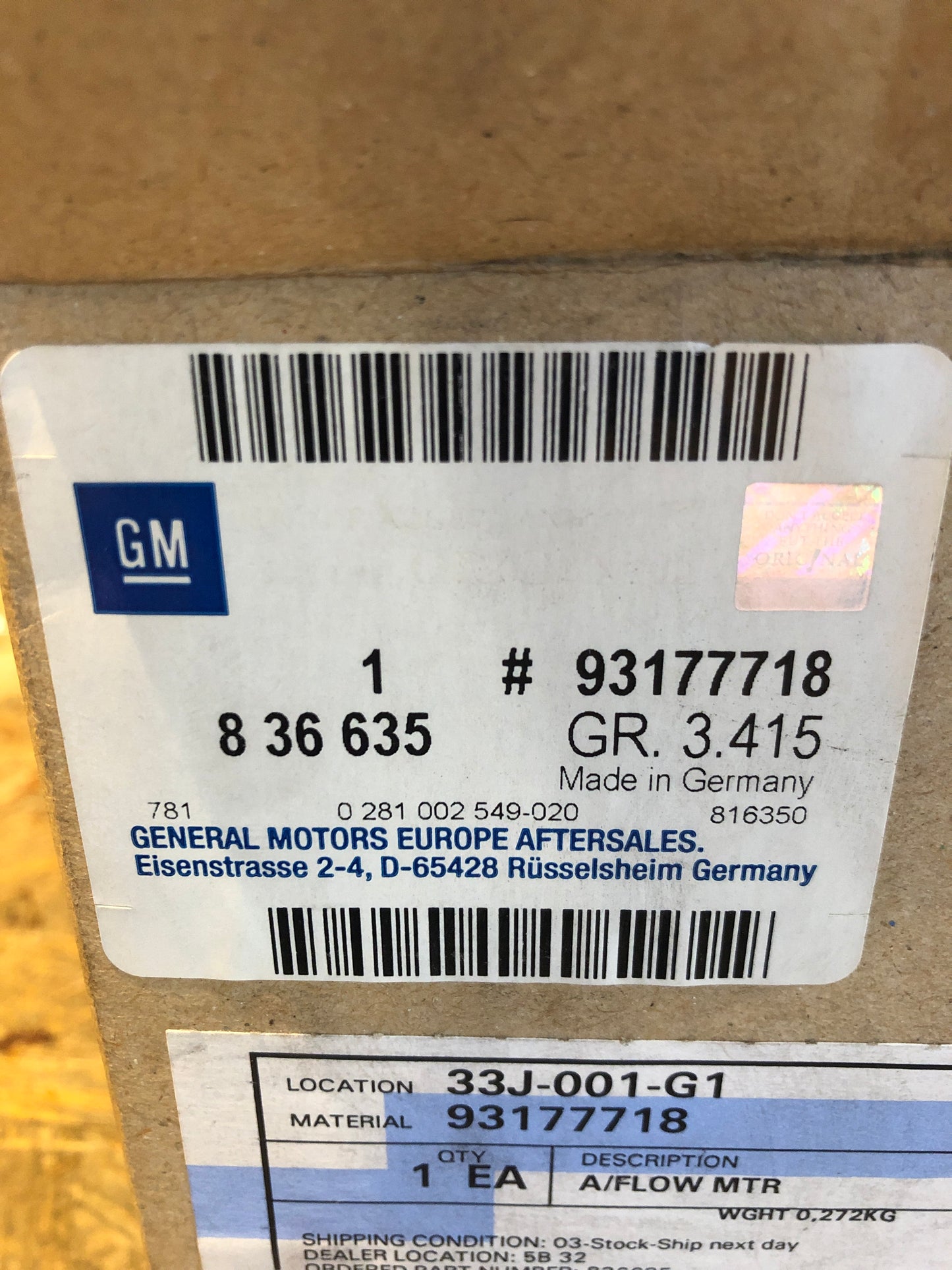 Original GM Opel Astra G Corsa C Luftmassenmesser Neu