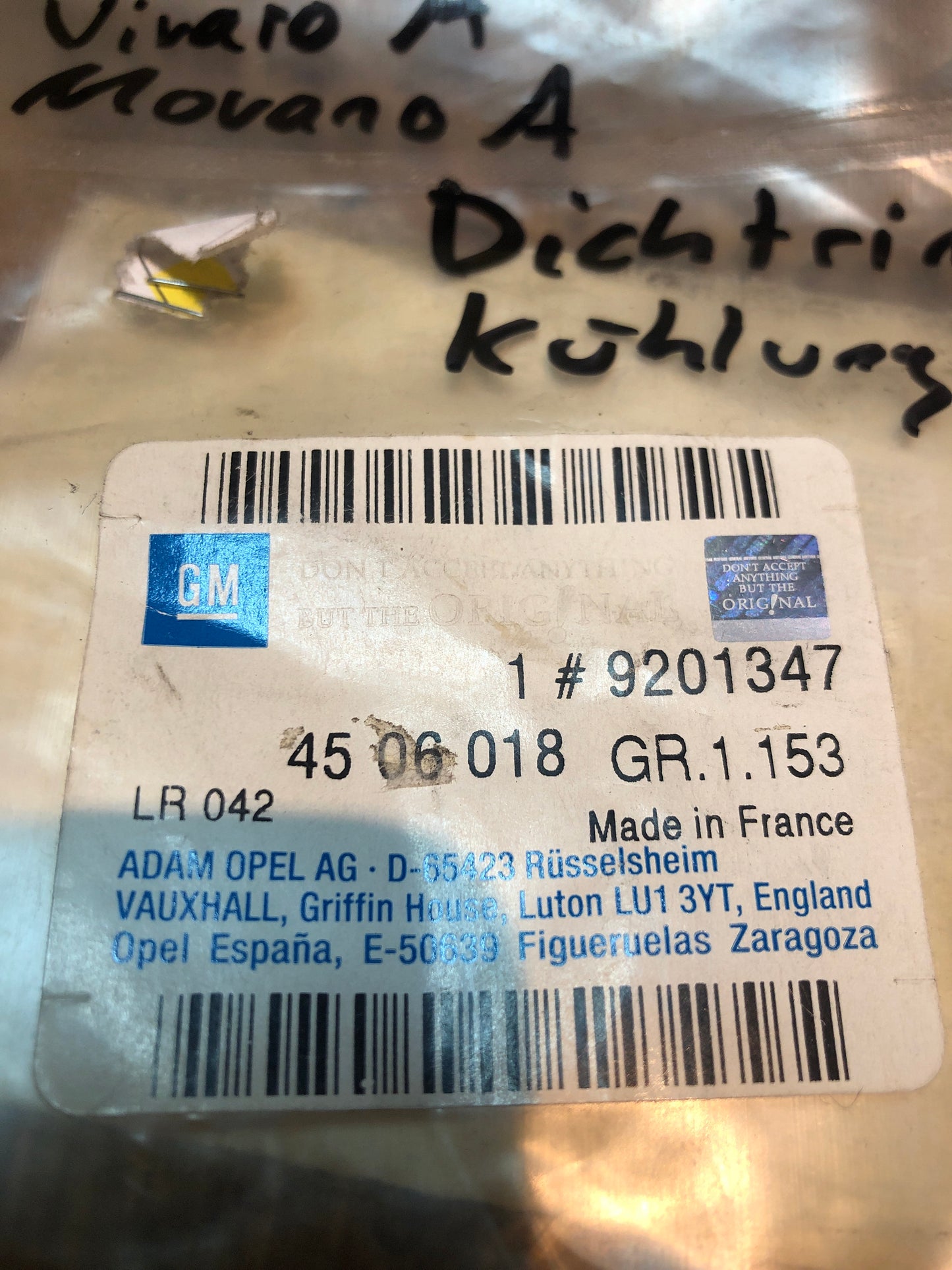 Original GM Opel Vivaro A Movano A Dichtring Kühlung Neu