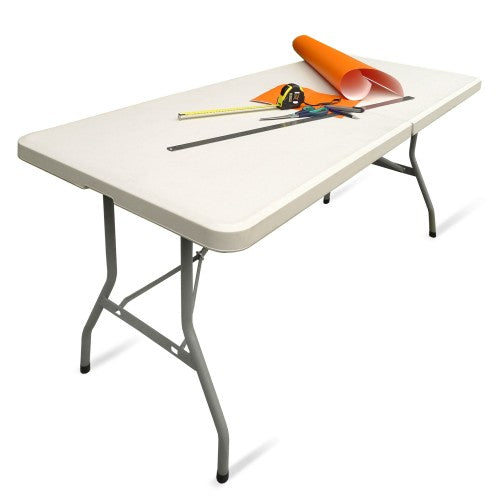 Klapptisch, Falttisch, Gartentisch, Tapeziertisch, Campingtisch, faltbarer Tisch, Markttisch, Flohmarkttisch, Koffertisch 183 x 75 x 74 cm,  Farbton Creme-hell mit Tragegriff