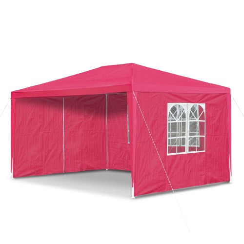 Gartenpavillon 3 x 4 m, mit 4 Seitenwänden, 3 x Fenster und Tür mit Reisverschluss, himbeer-rot PE 100G, Allzweckzelt, Pavillon, Pavillion, Partyzelt, Festzelt, Gartenzelt