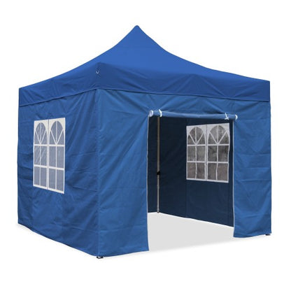 Falt-Pavillon, 3 x 3 m, blau, Profi Ausführung, Material Oxford 420 D, wasserdicht, 4 Seitenwände Befestigung mit Reißverschluß - Neue Version 2020