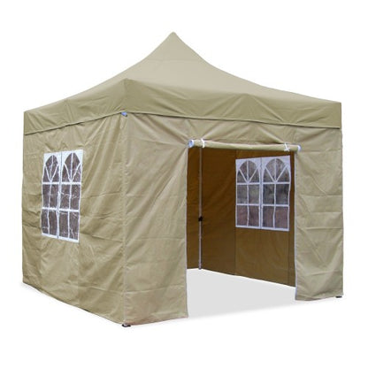 Falt-Pavillon, 3 x 3 m, beige,  Profi Ausführung, Material Oxford 420 D, wasserdicht, 4 Seitenwände, Befestigung Seitenwände mit Reißverschluß - Neue Version 2020