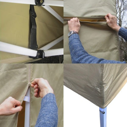 Falt-Pavillon, 3 x 3 m, beige,  Profi Ausführung, Material Oxford 420 D, wasserdicht, 4 Seitenwände, Befestigung Seitenwände mit Reißverschluß - Neue Version 2020