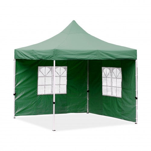 Falt-Pavillon, 3 x 3 m,grün, Profi Ausführung, Material Oxford 420 D, wasserdicht, 2 Seitenwände, Befestigung Seitenwände mit Reißverschluß - Neue Version 2020