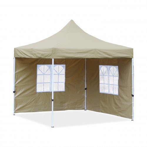 Falt-Pavillon, 3 x 3 m, beige,  Profi Ausführung, Material Oxford 420 D, wasserdicht, 2 Seitenwände, Befestigung Seitenwände mit Reißverschluß - Neue Version 2020
