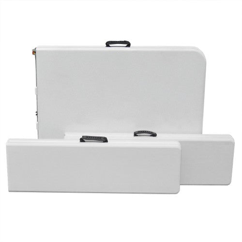 Bierzeltgarnitur, Frühstücks Garnitur, Camping-Set, Esstisch klappbar, Creme-hell, Tisch 180x75x74 cm mit 2 Bänken 183x28x43 cm, aus HDPE Kunststoff mit Metallgestell pulverbeschichtet, mit Klappfunktion und Tragegriffen