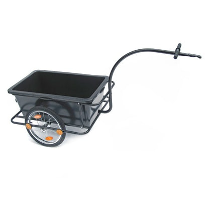 Fahrradanhänger, Transportanhänger 158 x 69 x 93 cm schwarz, mit Kunststoffwanne 90 liter, Handgriffe und Kupplung