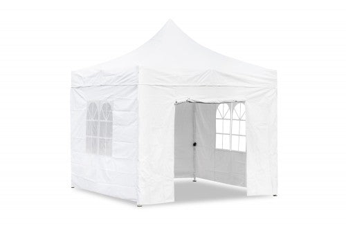Falt-Pavillon, 3 x 3 m, weiss, Profi Ausführung, Material Oxford 420 D, wasserdicht, 4 Seitenwände Befestigung mit Reißverschluß - Neue Version 2020