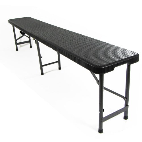 Klappbare Bank Rattan Optik Kunststoff 182 x 30 x 43 cm schwarz, Partybank Gartenbank,robust stabil bis 300 kg