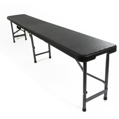 Klappbare Bank Rattan Optik Kunststoff 182 x 30 x 43 cm schwarz, Partybank Gartenbank,robust stabil bis 300 kg