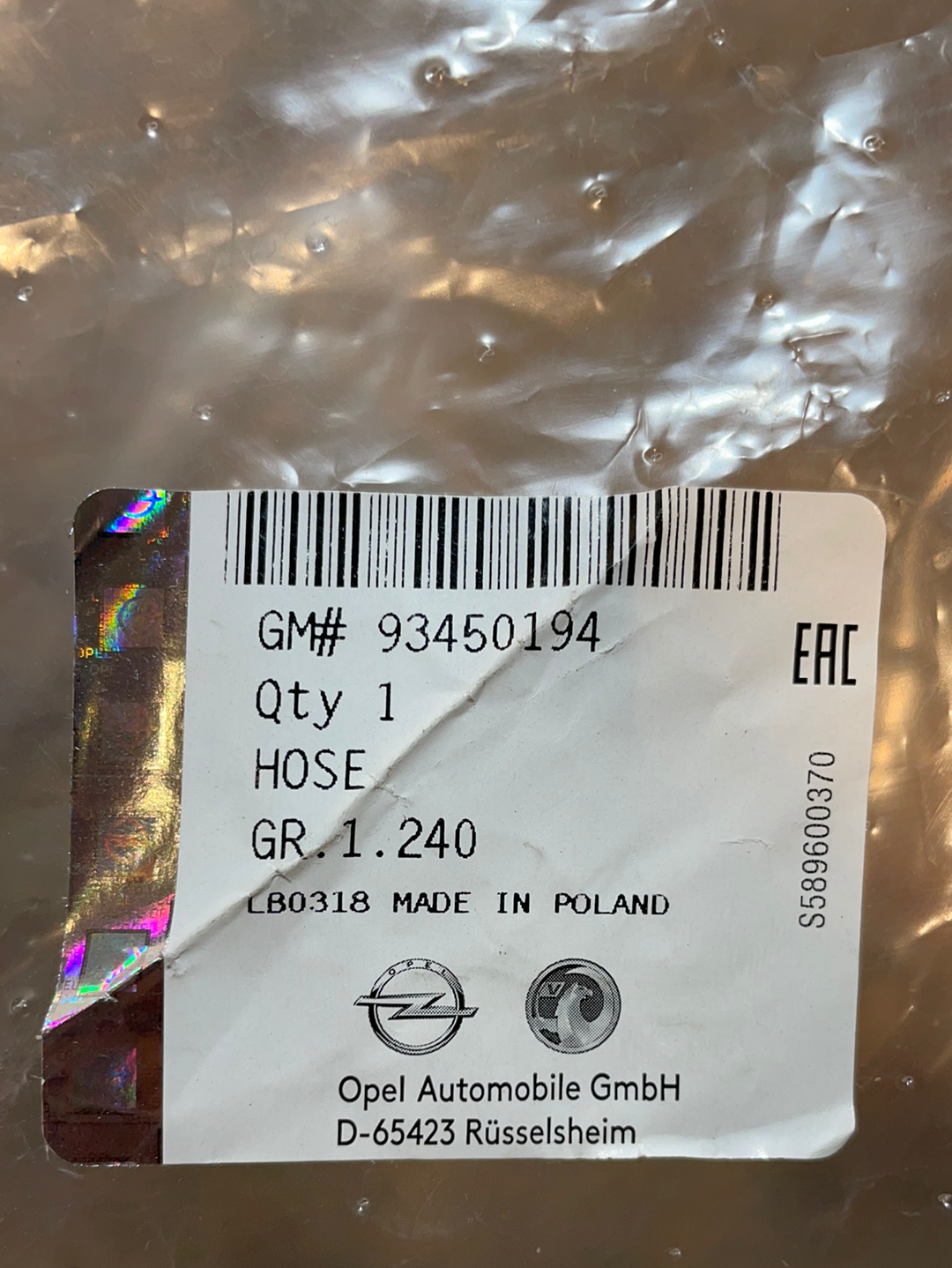 Original GM Opel Vivaro B 1,6 D Heizungsschlauch Neu