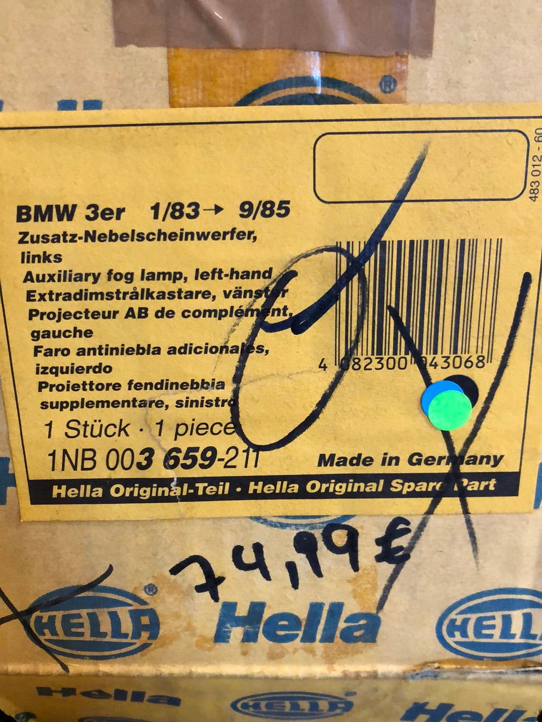 Original Hella BMW 3er Bj. 83-85 Zusatz-Nebelscheinwerfer links Neu