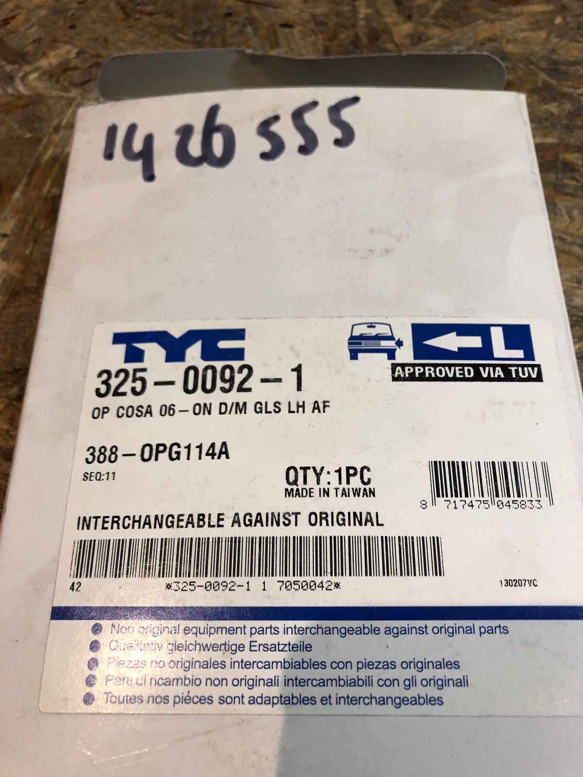 Original TYC Opel Corsa D Spiegelglas Außenspiegel links Neu