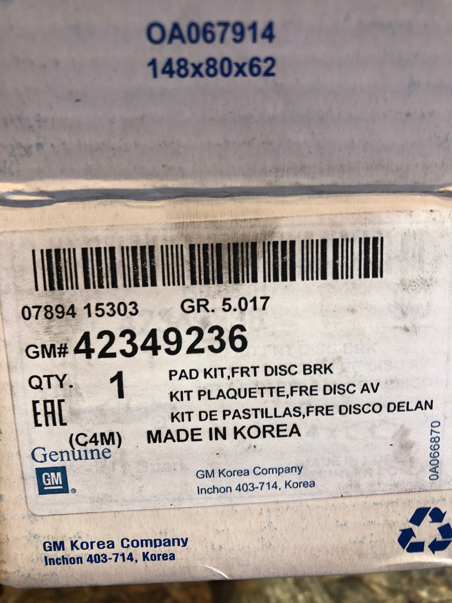 Original Opel Karl 1.0 Bremsklötze vorne