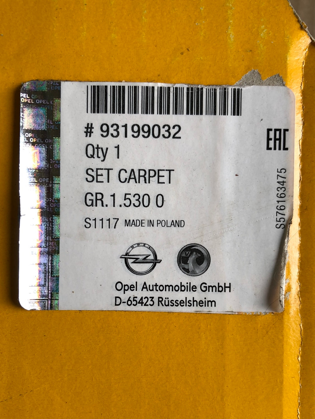 Original GM Opel Zafira B Satz Teppich (4 Teile) Neu