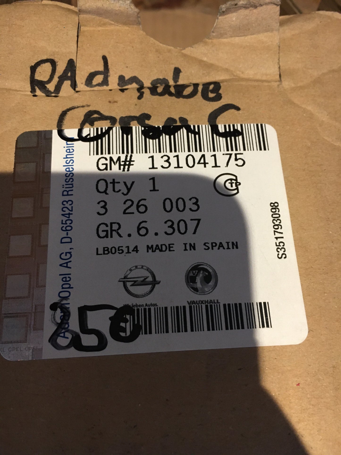 Original Corsa C Radnabe NEU