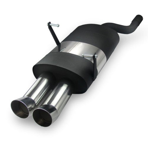 Edelstahl-Endschalldämpfer mit 2x 76mm DTM-Look Endrohren für BMW E46
