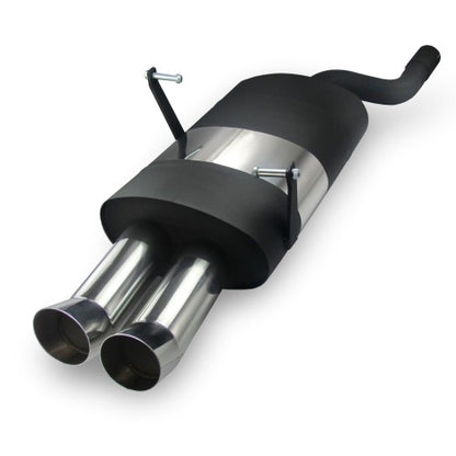 Edelstahl-Endschalldämpfer mit 2x 76mm DTM-Look Endrohren für BMW E46