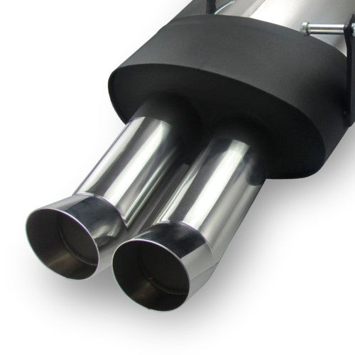 Edelstahl-Endschalldämpfer mit 2x 76mm DTM-Look Endrohren für BMW E46