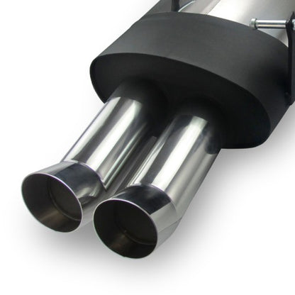 Edelstahl-Endschalldämpfer mit 2x 76mm DTM-Look Endrohren für BMW E46