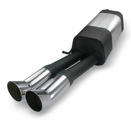 Edelstahl-Endschalldämpfer mit 2x 76mm DTM-Look Endrohren