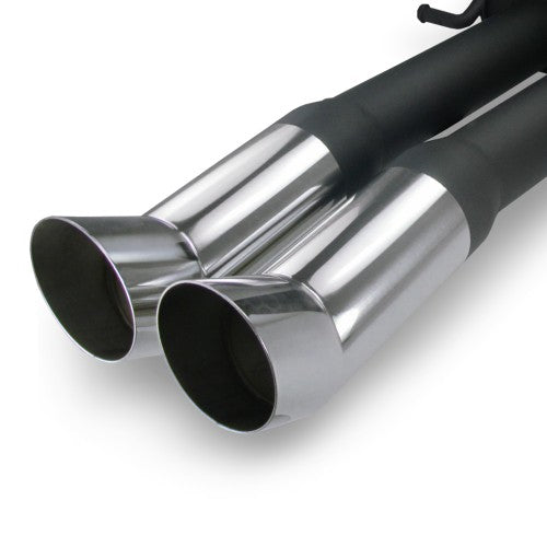 Edelstahl-Endschalldämpfer mit 2x 76mm DTM-Look Endrohren