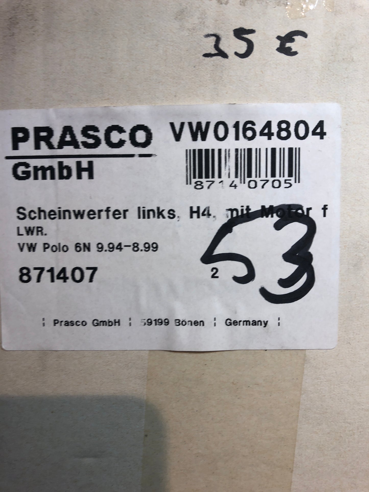 Prasco VW Polo Scheinwerfer links Neu