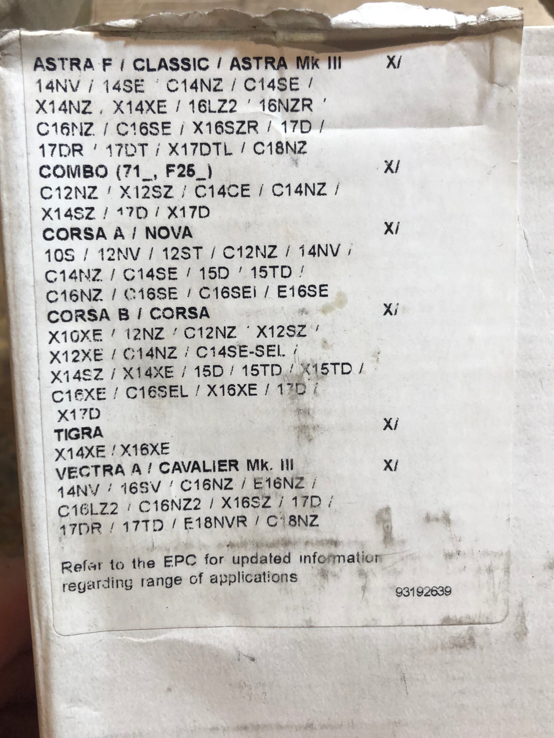 Original GM Opel Astra Combo Corsa Tigra Vectra Bremsbeläge Neu