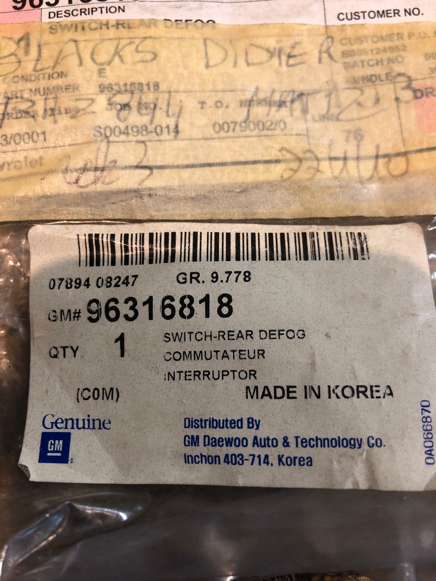 Original GM Daewoo Lanos Schalter Warnblinker Neu
