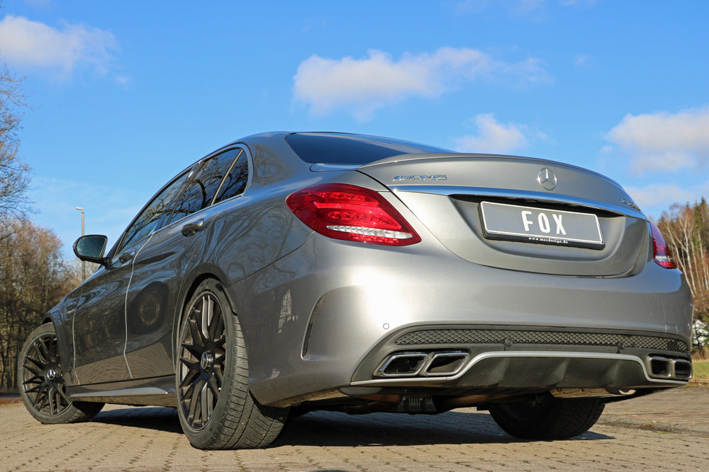 FOX Mercedes C-Klasse 205 AMG C63 S Endschalldämpfer rechts/links inkl. Abgasklappen - Endrohre sitzen in der originalen Stoßstange