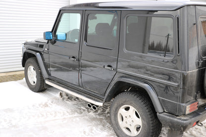 FOX Mercedes G-Klasse G500 - 463 (mit Trittbrett) Endschalldämpfer Ausgang seitlich - 2x115x85 Typ 38 (2x nach links abgeschrägt)