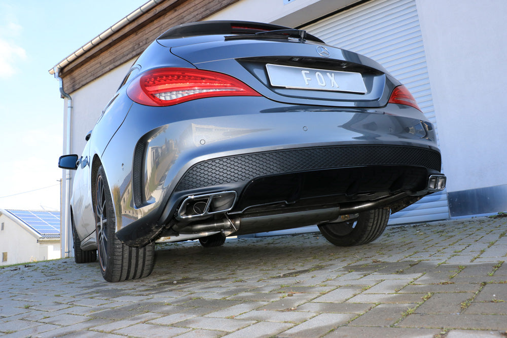 FOX Mercedes CLA - C117/ X117 mit AMG 45 Endrohren Endschalldämpfer quer Ausgang rechts/links für Modelle mit AMG45 oder AMG-Line Endrohre - Endrohre in originaler Stoßstange