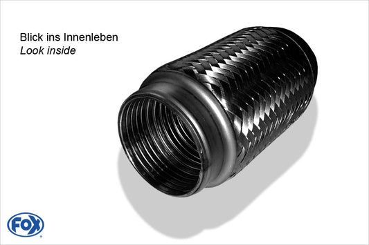 FOX Flexibles Rohr Interlock - Ø54mm innen - Länge: 150mm Innenleben besteht aus Edelstahlwellrohr - Außenhülle ist Edelstahlgeflecht